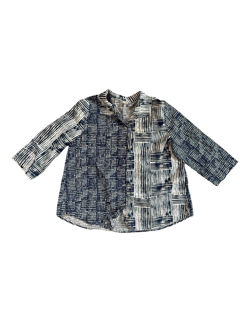 Habitat Linen Cotton Abstract Geometric Dot Button Top M Navy White Art To Wear